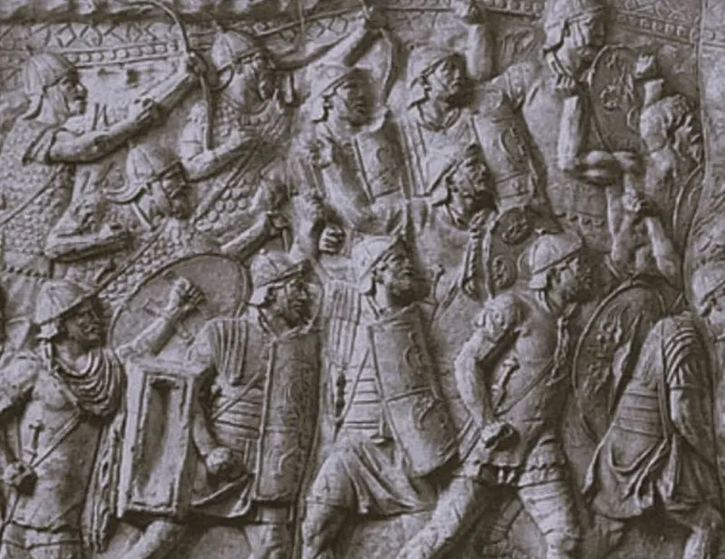 Rappresentazione di arcieri cretesi in un bassorilievo romano